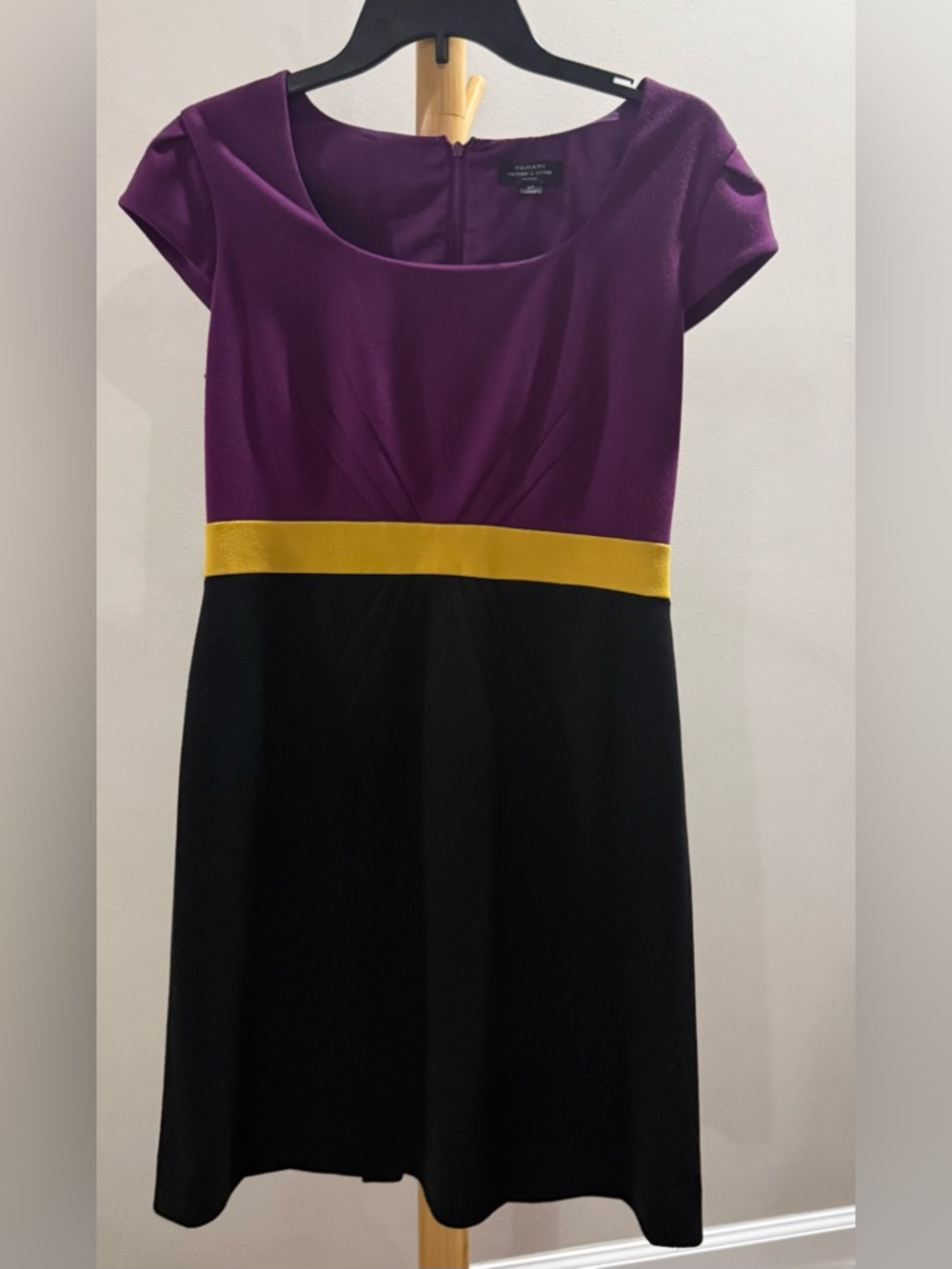 Tahari ASL Purple, Black & Yellow Colorblock Sheath Dress